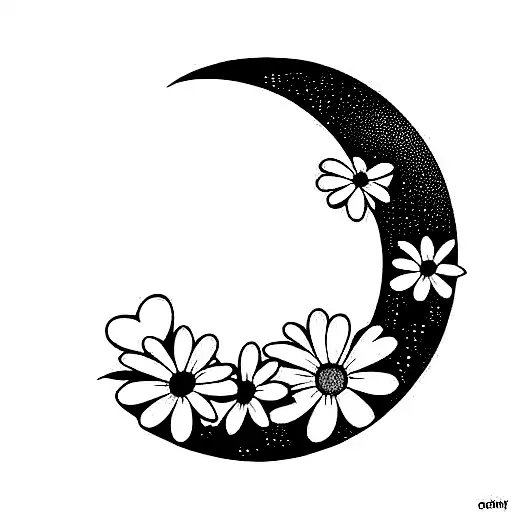 Moon With Daisies And Hearts