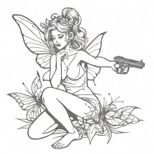 A Fairy Holding A Gun At A Butterfly