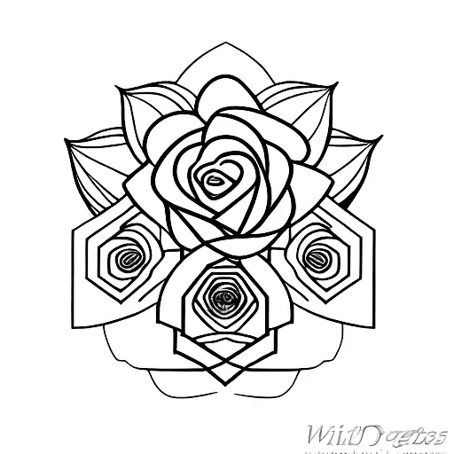 A Geometric Rose Intertwined With A Tulip And Wolf