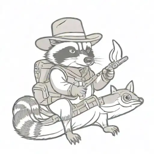 Racoon In A Cowboy Hat With A Rocket Launcher Riding A Goose With Knife In Its Mouth
