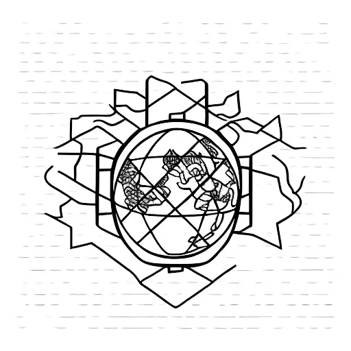 A Minimalist Tattoo Of A Football With A World Map Pattern Inside