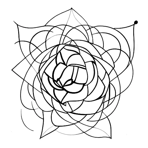 A Geometric Rose Intertwined With A Tulip And Wolf