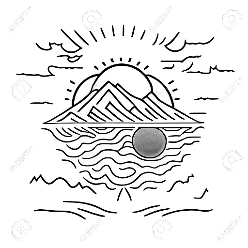 A Minimalist Tattoo Of A Mountain Range With The Sun Rising Behind It