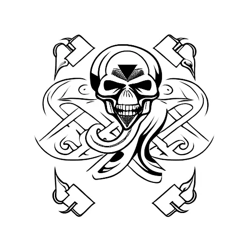 A Knife With Skull And Snake Surrounding Them