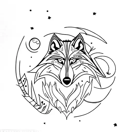 Wolf In A Dark Forest And With Moon And Shadows
