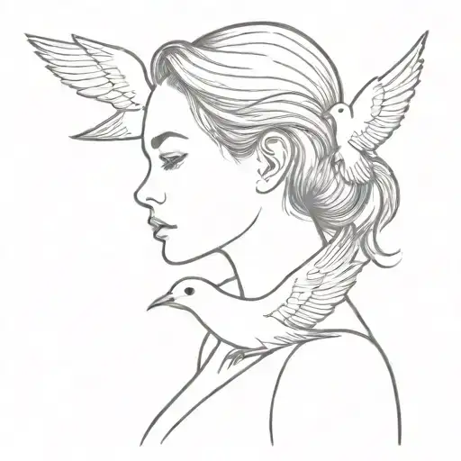 Girl And Dove Looking