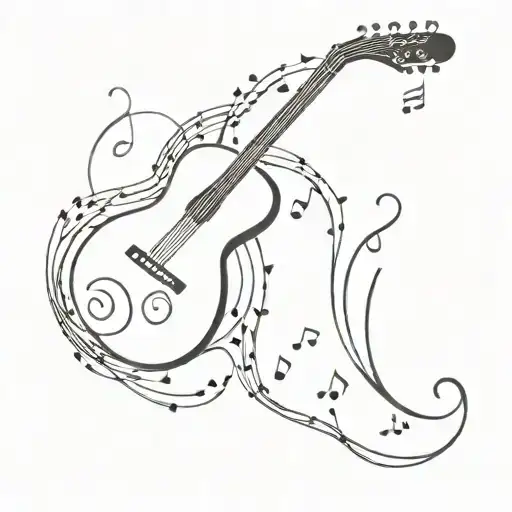 A Minimalist Silhouette Of A Guitar With Musical Notes Swirling Around It