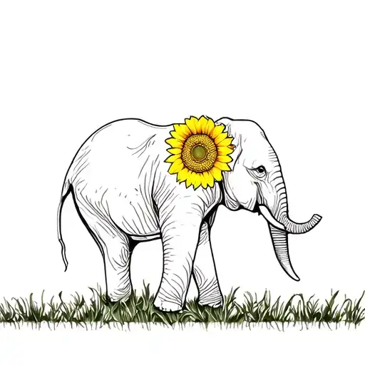 Van Gogh Sunflowers Elephant Minimalist Line Art