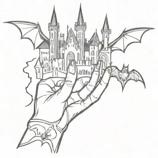 Full Hand Sketch In Neo-tribal Style With Elements Of Bats And Gothic Castles