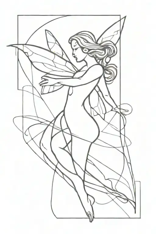 Fairy Being Lifted By The Light With Abstract Lines