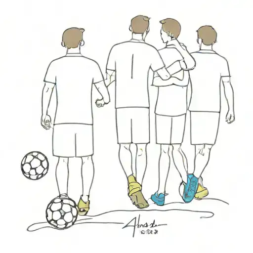 Fine Line Tatoo Of 4 Sons Playing Soccer Their Names Written On Their Backs