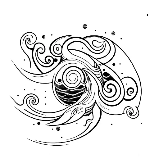 A Minimalist Tattoo Of A Mediterranean Bay With A Crescent Moon And Waves