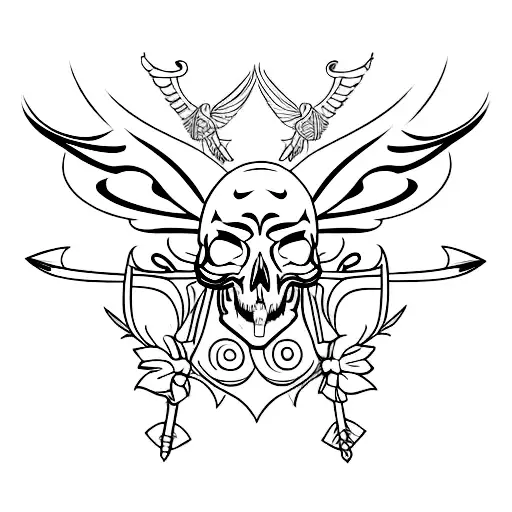 Butterfly With Sword In The Middle And Silhouette Of Skull In Wings