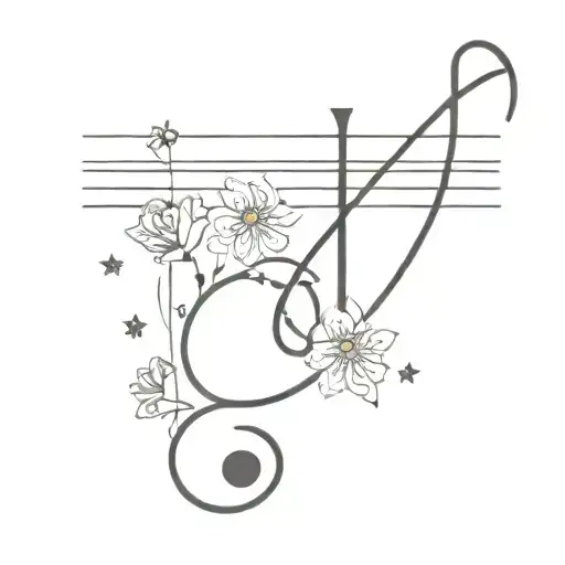 A Minimalist Design Of A Music Note Intertwined With October Birth Flowers And Stars