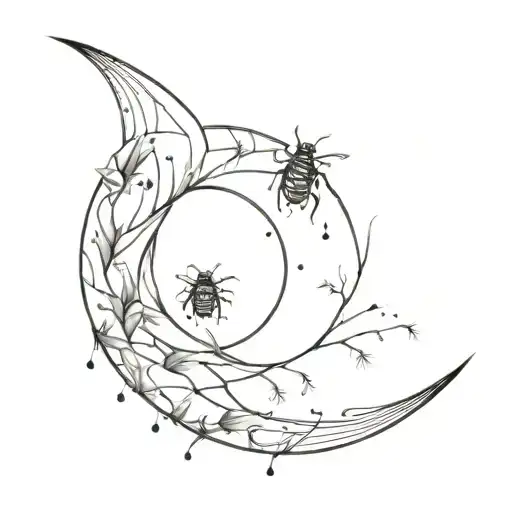 A Minimalist Design Of A Crystal Moon With Bugs Crawling Around It