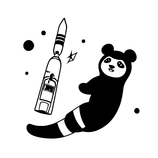 A Panda As Astronaut Floating In Space Using A Fire Extinguisher As Rocket
