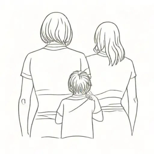 Mother With Her Son And Daughter From Behind