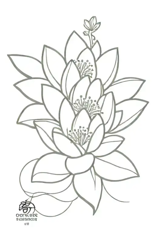 Water Lily Spine Tattoo With Small Butterfly