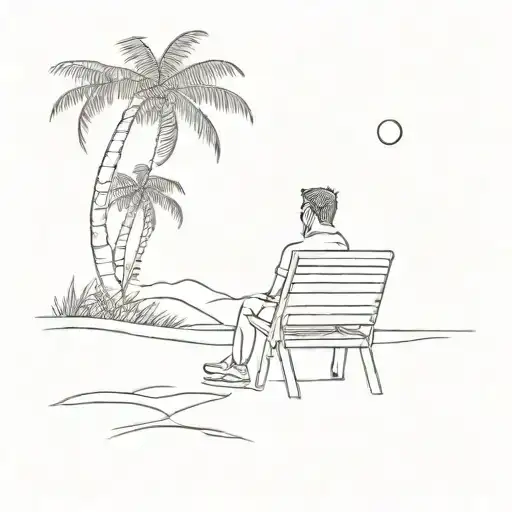 Beach Landscape With Sun Shining And A Man Sitting On A Chair
