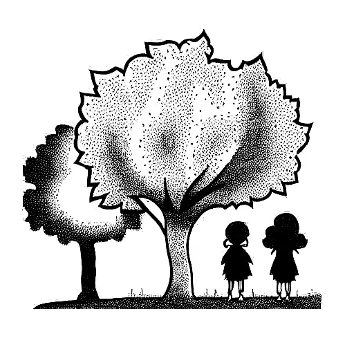 An Old Lady And Two Kids Under A Chestnut Tree