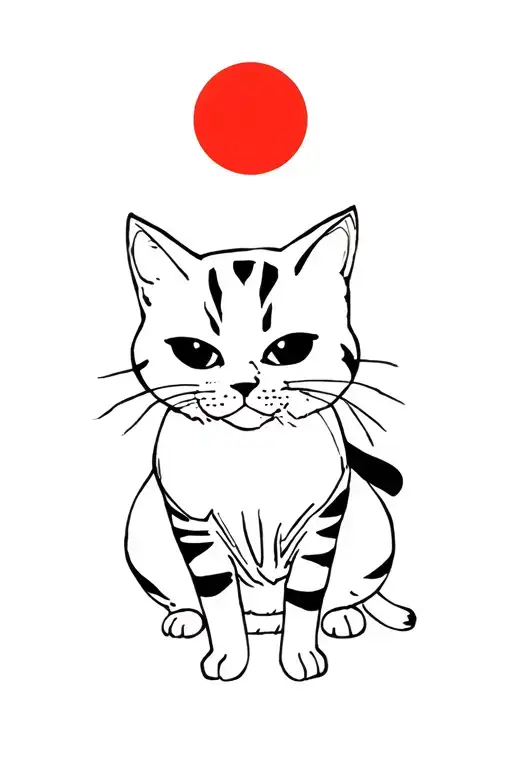Cat Samurai Against The Backdrop Of A Red Circle