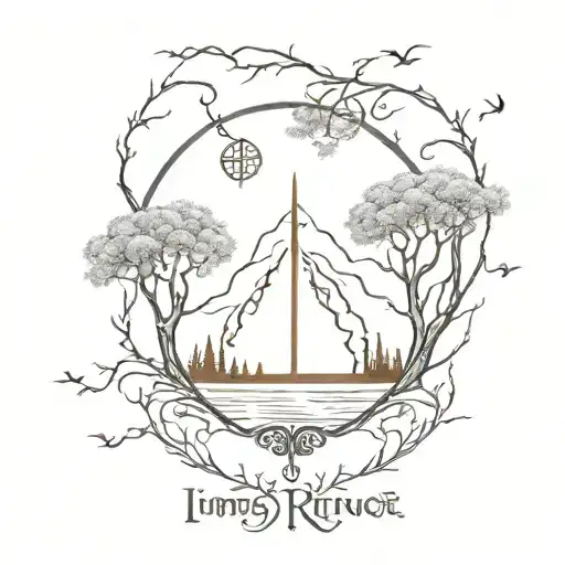 Lotr Trees Of Valinor Surrounded By Elvish Script Font