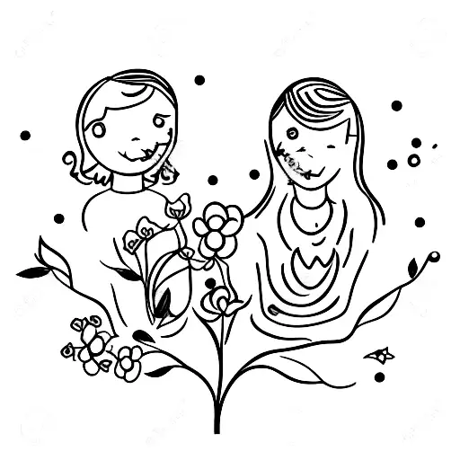 Mother And Daughter Playing In A Field Of Flowers