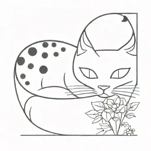 A Ladybug And Black Cat Sitting