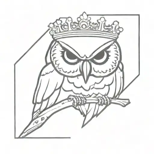 Angry Owl Perched On Skull Wearing A Crown