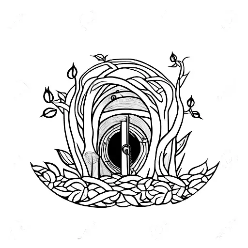 A Hobbit Hole Door Surrounded In A Beautiful Ivy Maze