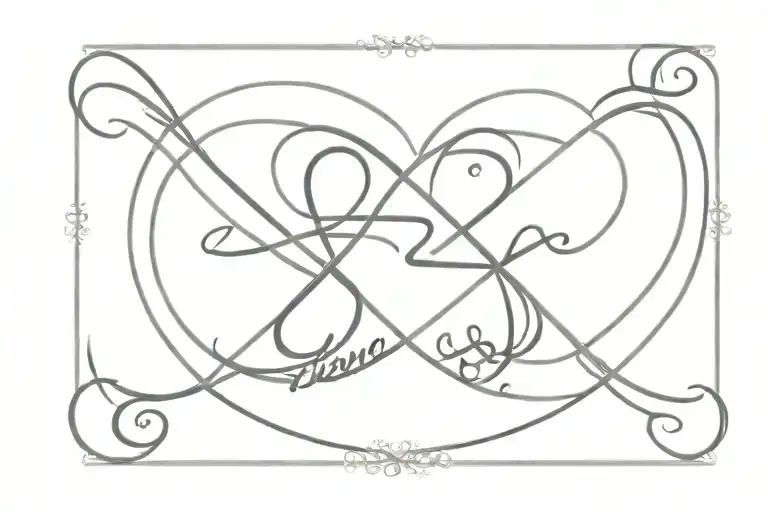 Infinity Symbol With A Heart Surrounded By Four Names Trixie Tristan Timothy Tyrone