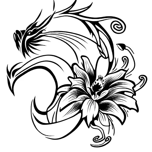 Brushstroke Dragon With Spider Lillies