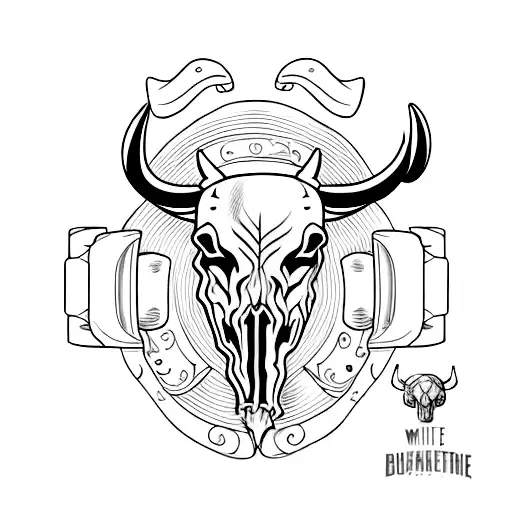 A Minimalist Tattoo Of A Gun With A Bull's Skull As The Handle