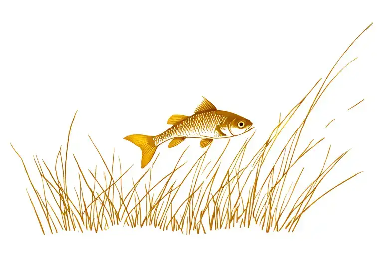 Gold Fish Swimming Upwards Out Of Grass