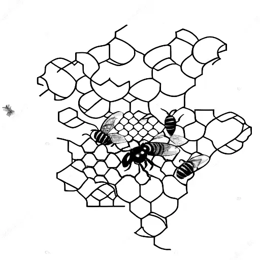 A Delicate Honeycomb With A Small Bee Hovering Above It
