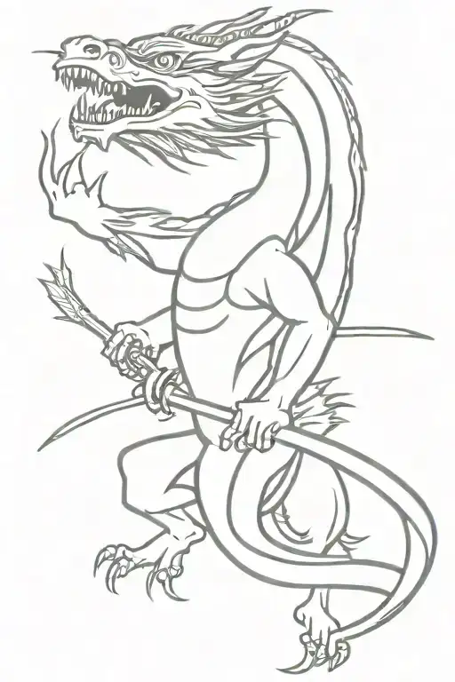 Chinese Dragon With A Katana In Its Paws