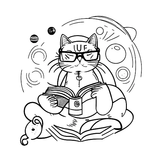 A Cat Wearing Glasses And Reading A Book While Sitting On A Planet
