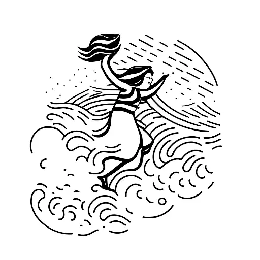 A Girl Crossing An Ocean Wave As If It Was An Obstacle