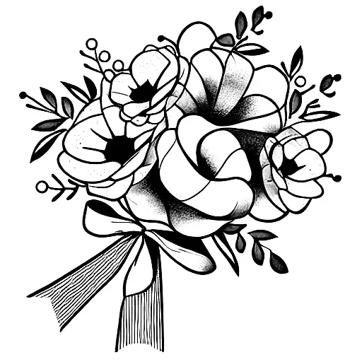 Bouquet Of Birth Flowers Tied Together With A Ribbon