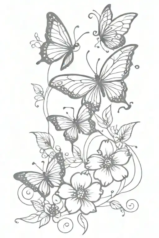 Mini Flowers Intertwined With Butterflys And Sparkles