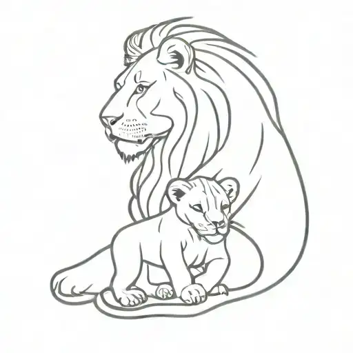 Mama And Baby Lion Playing