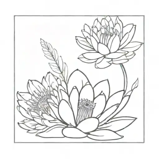 Water Lilly And Chrysanthemums Flower