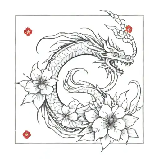 Haku Dragon With Red Flowers