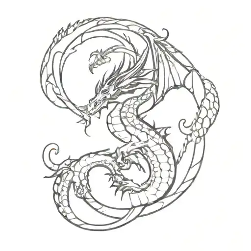 Matching Dragon Tattoo Design Combining Elements