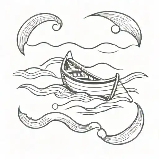 Little Rowboat And Waves Line Tattoo Design