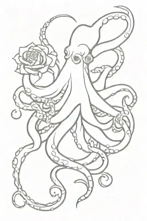 Octopus And Fine Rose Intertwined