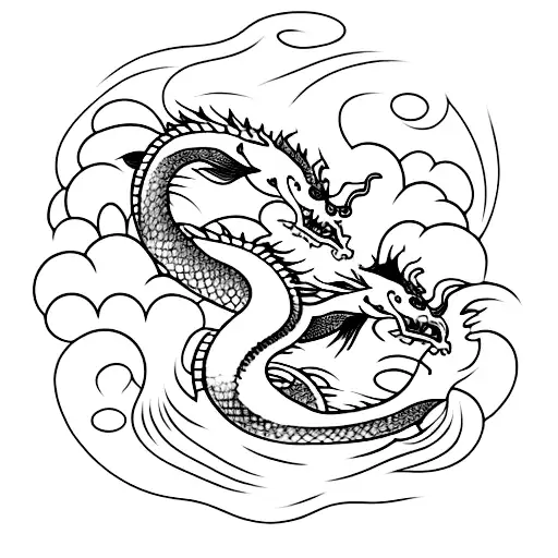 A Koi Fish And A Chinese Dragon