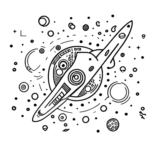 A Minimalist Tattoo Of A Spaceship Flying Through A Galaxy Made Of Food Ingredients