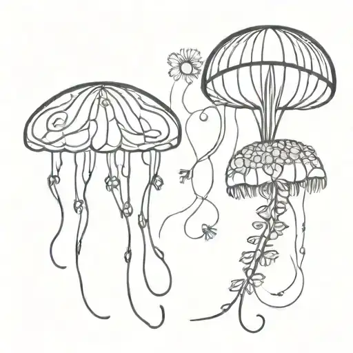 Jellyfish And Daisy Flowers Intertwined