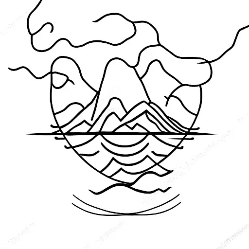 A Minimalist Tattoo Of A Mountain Range With A Fishing Line And Hook Hanging From It